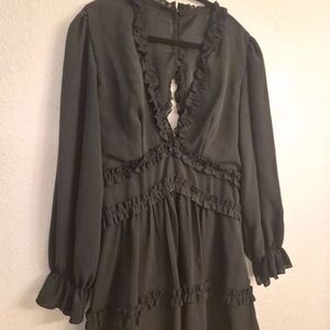 LBD Fit & Flare Open Back Long Sleeve Little Black Dress: Sexy Feminine Flirty